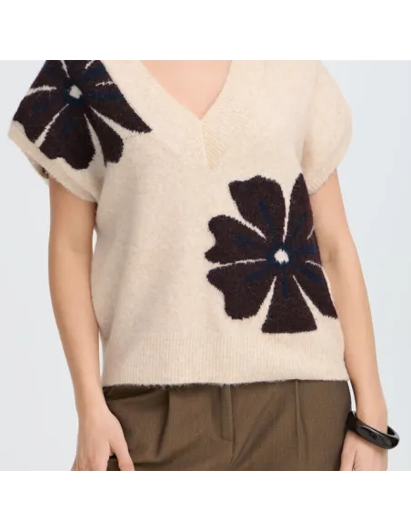 Pull OMEA VNECK, FIG MEL FLOWER