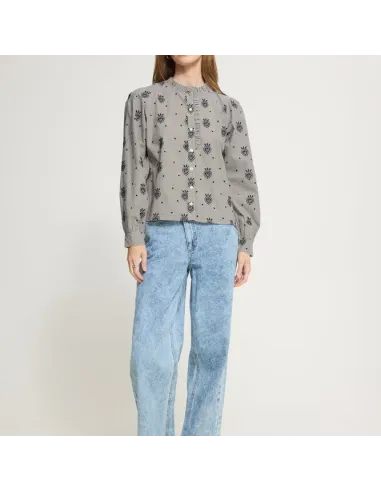 Chemise ELOZA SH, BIRCH/DARK BLUE CHECK W. EMB