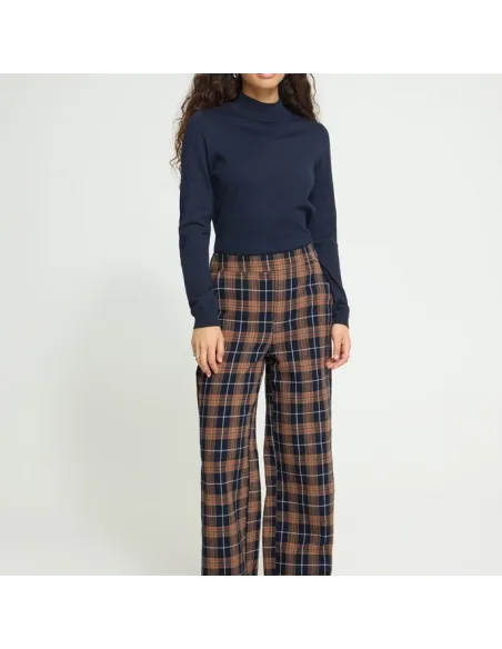 Pantalon KALIA PA, DARK BLUE/BROWN CHECK