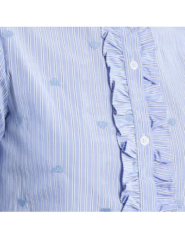 Chemise en popeline de coton, col victorien, Bleu