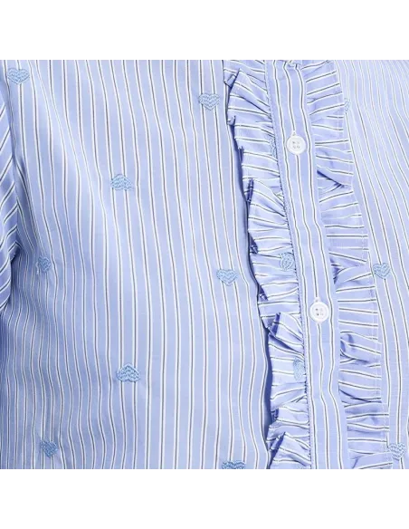 Chemise en popeline de coton, col victorien, Bleu