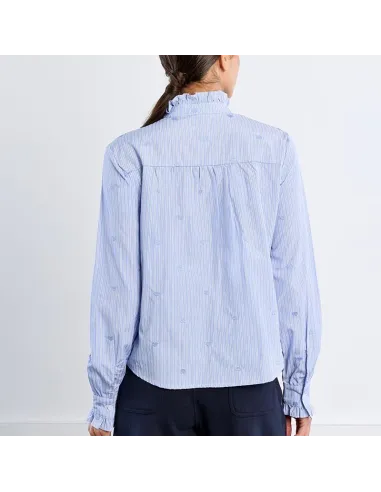 Chemise en popeline de coton, col victorien, Bleu