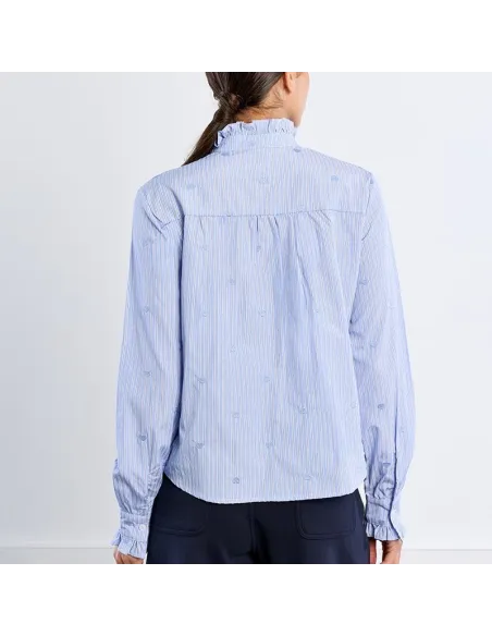 Chemise en popeline de coton, col victorien, Bleu