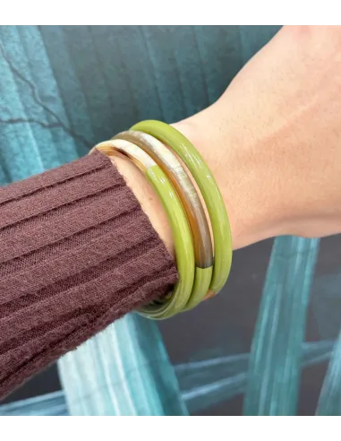 Bracelet coloré en corne véritable, kaki