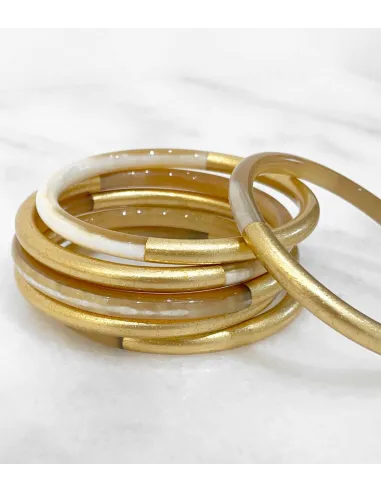 Bracelet coloré en corne véritable, feuilles d'or