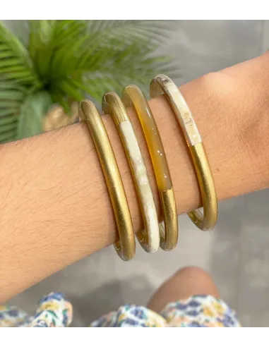 Jonc carré corne doré à la feuille d'or, section carré