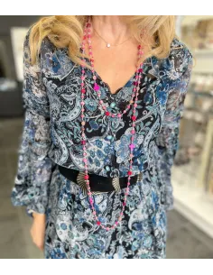 Long sautoir pierres naturelles, impression jasper rose 2